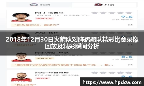 2018年12月30日火箭队对阵鹈鹕队精彩比赛录像回放及精彩瞬间分析